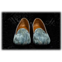 Venetian Reflections by Nicolao Nicolao Atelier - Silk Velvet Slipper Shoe - Light Blue Woman - Shoe - Made in Italy - Luxury Exclusive Collection - Avvenice^ Slippers