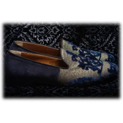 Venetian Reflections by Nicolao Nicolao Atelier - Silk Velvet Slipper Shoe - Blue Gold Man - Shoe - Made in Italy - Luxury Exclusive Collection - Avvenice^ Slippers