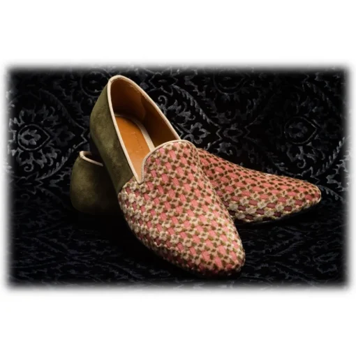 Venetian Reflections by Nicolao Nicolao Atelier - Slipper in Silk Velvet - Pink Moss Green Man - Shoe - Made in Italy - Luxury Exclusive Collection - Avvenice^ Slippers