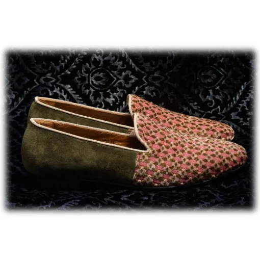 Venetian Reflections by Nicolao Nicolao Atelier - Slipper in Silk Velvet - Pink Moss Green Man - Shoe - Made in Italy - Luxury Exclusive Collection - Avvenice^ Slippers