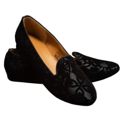 Venetian Reflections by Nicolao Nicolao Atelier - Velvet Brocade Slipper Shoe - Black with Pattern Woman - Shoe - Made in Italy - Luxury Exclusive Collection - Avvenice