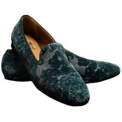 Venetian Reflections by Nicolao Nicolao Atelier - Velvet Brocade Slipper Shoe - Teal Green - Shoe - Made in Italy - Luxury Exclusive Collection - Avvenice