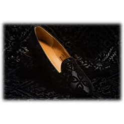 Venetian Reflections by Nicolao Nicolao Atelier - Velvet Brocade Slipper Shoe - Black with Pattern Woman - Shoe - Made in Italy - Luxury Exclusive Collection - Avvenice