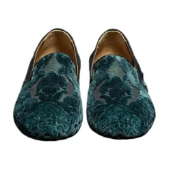 Venetian Reflections by Nicolao Nicolao Atelier - Velvet Brocade Slipper Shoe - Teal Green - Shoe - Made in Italy - Luxury Exclusive Collection - Avvenice