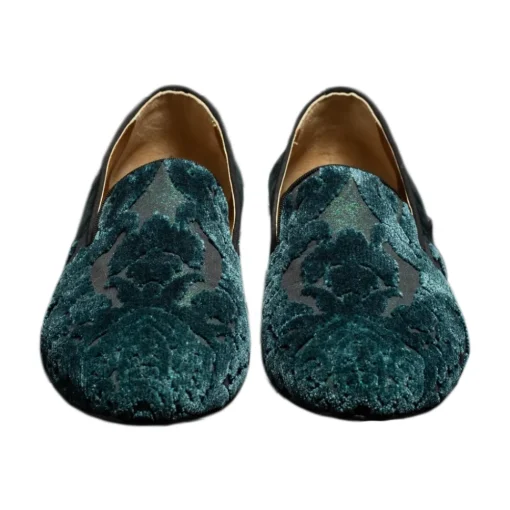 Venetian Reflections by Nicolao Nicolao Atelier - Velvet Brocade Slipper Shoe - Teal Green - Shoe - Made in Italy - Luxury Exclusive Collection - Avvenice