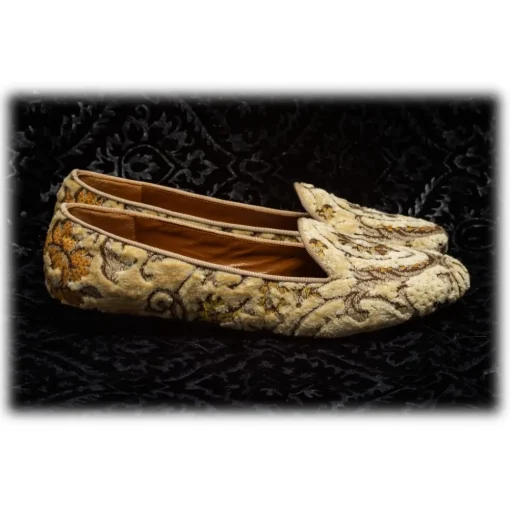 Venetian Reflections by Nicolao Nicolao Atelier - Velvet Brocade Slipper Shoes - Cream Color Woman - Shoe - Made in Italy - Luxury Exclusive Collection - Avvenice^ Slippers