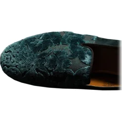Venetian Reflections by Nicolao Nicolao Atelier - Velvet Brocade Slipper Shoe - Teal Green - Shoe - Made in Italy - Luxury Exclusive Collection - Avvenice