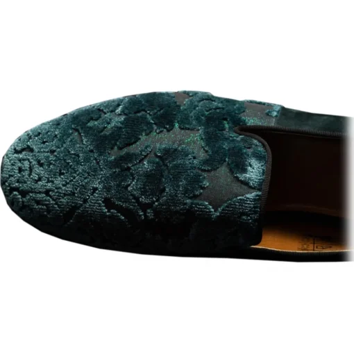 Venetian Reflections by Nicolao Nicolao Atelier - Velvet Brocade Slipper Shoe - Teal Green - Shoe - Made in Italy - Luxury Exclusive Collection - Avvenice