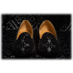 Venetian Reflections by Nicolao Nicolao Atelier - Velvet Brocade Slipper Shoe - Black with Pattern Woman - Shoe - Made in Italy - Luxury Exclusive Collection - Avvenice