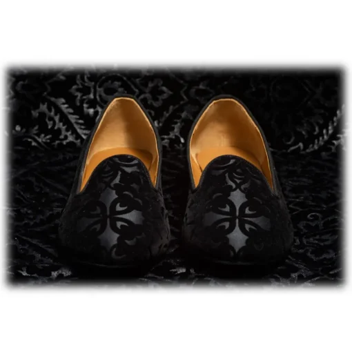 Venetian Reflections by Nicolao Nicolao Atelier - Velvet Brocade Slipper Shoe - Black with Pattern Woman - Shoe - Made in Italy - Luxury Exclusive Collection - Avvenice