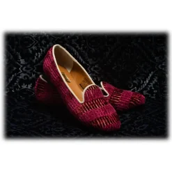 Venetian Reflections by Nicolao Nicolao Atelier - Velvet Striped Slipper Shoe - Bordeaux Woman - Shoe - Made in Italy - Luxury Exclusive Collection - Avvenice