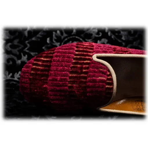 Venetian Reflections by Nicolao Nicolao Atelier - Velvet Striped Slipper Shoe - Bordeaux Woman - Shoe - Made in Italy - Luxury Exclusive Collection - Avvenice