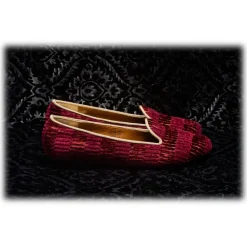 Venetian Reflections by Nicolao Nicolao Atelier - Velvet Striped Slipper Shoe - Bordeaux Woman - Shoe - Made in Italy - Luxury Exclusive Collection - Avvenice