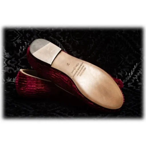 Venetian Reflections by Nicolao Nicolao Atelier - Velvet Striped Slipper Shoe - Bordeaux Woman - Shoe - Made in Italy - Luxury Exclusive Collection - Avvenice