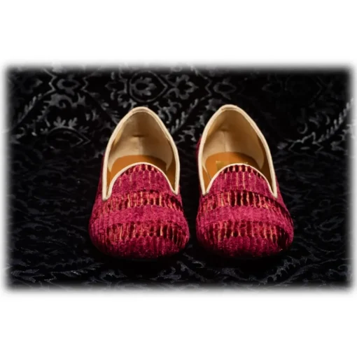 Venetian Reflections by Nicolao Nicolao Atelier - Velvet Striped Slipper Shoe - Bordeaux Woman - Shoe - Made in Italy - Luxury Exclusive Collection - Avvenice