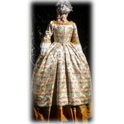 Venetian Reflections by Nicolao Nicolao Atelier - Woman Dress in Liseré Flowered - Historical Costume - 1700 - Made in Italy - Luxury Exclusive Collection - Avvenice