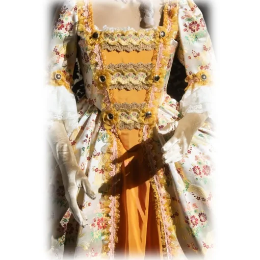 Venetian Reflections by Nicolao Nicolao Atelier - Woman Dress in Liseré Flowered - Historical Costume - 1700 - Made in Italy - Luxury Exclusive Collection - Avvenice