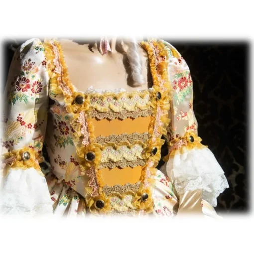 Venetian Reflections by Nicolao Nicolao Atelier - Woman Dress in Liseré Flowered - Historical Costume - 1700 - Made in Italy - Luxury Exclusive Collection - Avvenice