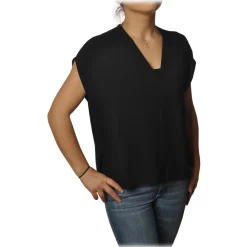 Ottod'Ame Ottod'Ame - Blouse with V-Neck - Black - Top - Luxury Exclusive Collection - Avvenice^ Tops