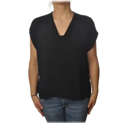 Ottod'Ame Ottod'Ame - Blouse with V-Neck - Black - Top - Luxury Exclusive Collection - Avvenice^ Tops