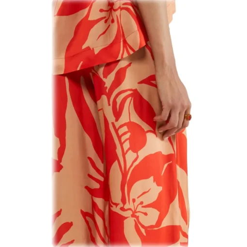 Ottod'Ame Ottod'Ame - Floral Patterned Viscose Trousers - Beige/Red - Trousers - Luxury Exclusive Collection - Avvenice