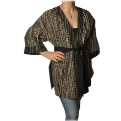 Ottod'Ame Ottod'Ame - Kimono with Sash - Black/Beige - Jacket - Luxury Exclusive Collection - Avvenice
