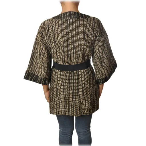 Ottod'Ame Ottod'Ame - Kimono with Sash - Black/Beige - Jacket - Luxury Exclusive Collection - Avvenice