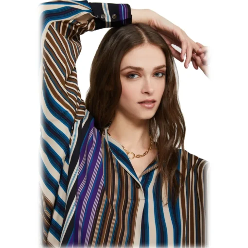 Ottod'Ame Ottod'Ame - Korean Collar Shirt in Striped Pattern - Multicolour - Shirt - Luxury Exclusive Collection - Avvenice^ Shirts