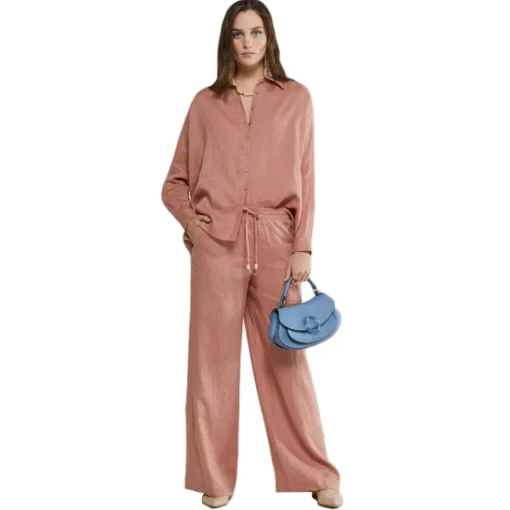 Ottod'Ame Ottod'Ame - Linen Wide Leg Trousers - Pink - Trousers - Luxury Exclusive Collection - Avvenice^ Trousers