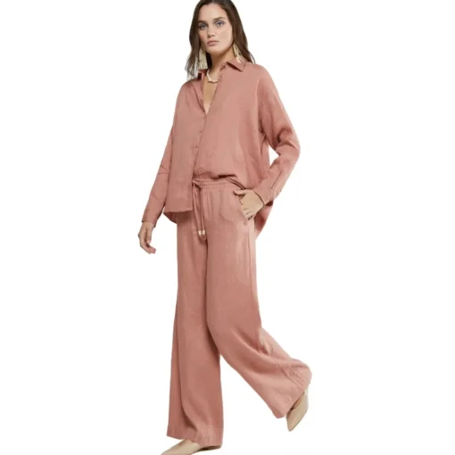 Ottod'Ame Ottod'Ame - Linen Wide Leg Trousers - Pink - Trousers - Luxury Exclusive Collection - Avvenice^ Trousers
