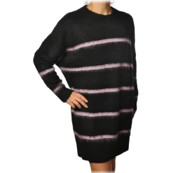 Ottod'Ame Ottod'Ame - Long Sweater in Striped Pattern - Black/Lilac - Sweater - Luxury Exclusive Collection - Avvenice^ Knitwears