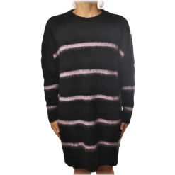 Ottod'Ame Ottod'Ame - Long Sweater in Striped Pattern - Black/Lilac - Sweater - Luxury Exclusive Collection - Avvenice^ Knitwears