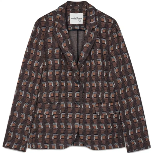 Ottod'Ame Ottod'Ame - Optical Pattern Waisted Jacket - Brown - Jacket - Luxury Exclusive Collection - Avvenice