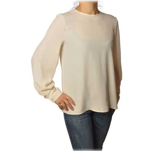 Ottod'Ame Ottod'Ame - Round-Neck Shirt with Long Sleeve - Vanilla - Shirt - Luxury Exclusive Collection - Avvenice
