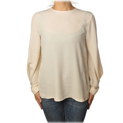 Ottod'Ame Ottod'Ame - Round-Neck Shirt with Long Sleeve - Vanilla - Shirt - Luxury Exclusive Collection - Avvenice