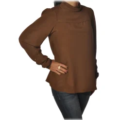 Ottod'Ame Ottod'Ame - Shirt with Puff Sleeve - Tobacco - Shirt - Luxury Exclusive Collection - Avvenice