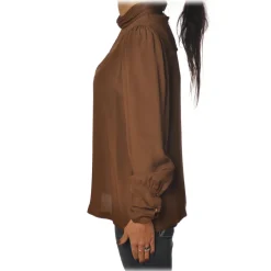 Ottod'Ame Ottod'Ame - Shirt with Puff Sleeve - Tobacco - Shirt - Luxury Exclusive Collection - Avvenice