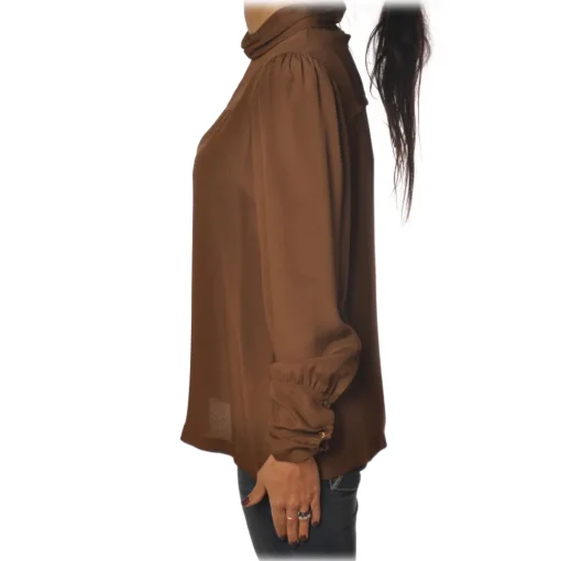 Ottod'Ame Ottod'Ame - Shirt with Puff Sleeve - Tobacco - Shirt - Luxury Exclusive Collection - Avvenice
