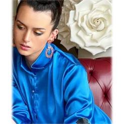 Pael\u00ec Couture Paelì Couture - Hand Painted Pure Italian Silk Shirt - Blue - Shirt - Made in Italy - Luxury Exclusive Collection - Avvenice