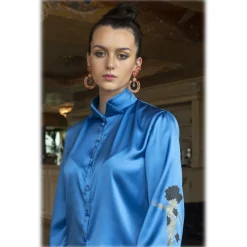 Pael\u00ec Couture Paelì Couture - Hand Painted Pure Italian Silk Shirt - Blue - Shirt - Made in Italy - Luxury Exclusive Collection - Avvenice