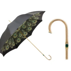 Pasotti Ombrelli 1956 - 189 Hawaii P5 - Black Umbrella with Peacock Interior - Luxury Artisan High Quality Umbrella - Avvenice^ Umbrellas And Sticks