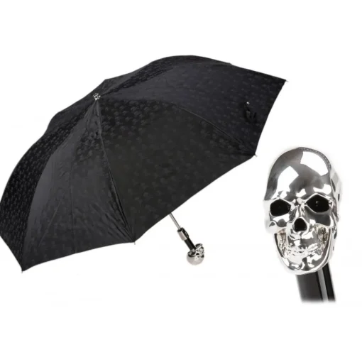 Pasotti Ombrelli 1956 - 64 PNT W33 - Skull Print Umbrella - Silver Skull - Luxury Artisan High Quality Umbrella - Avvenice^ Umbrellas And Sticks