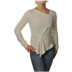 Patrizia Pepe - Blouse with Crossed Fabric Detail - Cream - Shirt - Made in Italy - Luxury Exclusive Collection - Avvenice^ Shirts