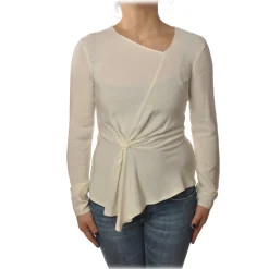 Patrizia Pepe - Blouse with Crossed Fabric Detail - Cream - Shirt - Made in Italy - Luxury Exclusive Collection - Avvenice^ Shirts