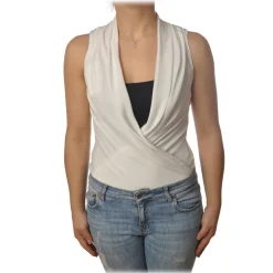 Patrizia Pepe - Body Sleeveless with Crossed V-neck - White - Shirt - Made in Italy - Luxury Exclusive Collection - Avvenice