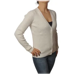 Patrizia Pepe - Cardigan Model with Buttons and V-neck - White - Pullover - Made in Italy - Luxury Exclusive Collection - Avvenice^ Knitwears