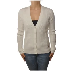 Patrizia Pepe - Cardigan Model with Buttons and V-neck - White - Pullover - Made in Italy - Luxury Exclusive Collection - Avvenice^ Knitwears