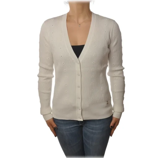 Patrizia Pepe - Cardigan Model with Buttons and V-neck - White - Pullover - Made in Italy - Luxury Exclusive Collection - Avvenice^ Knitwears