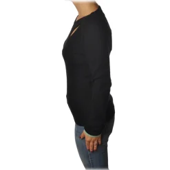 Patrizia Pepe - Crew-Neck Sweater with Opening on the Front - Black - Pullover - Made in Italy - Luxury Exclusive Collection - Avvenice