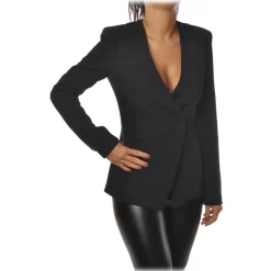Patrizia Pepe - Double Breasted Collarless Jacket - Black - Jacket - Made in Italy - Luxury Exclusive Collection - Avvenice^ Jackets
